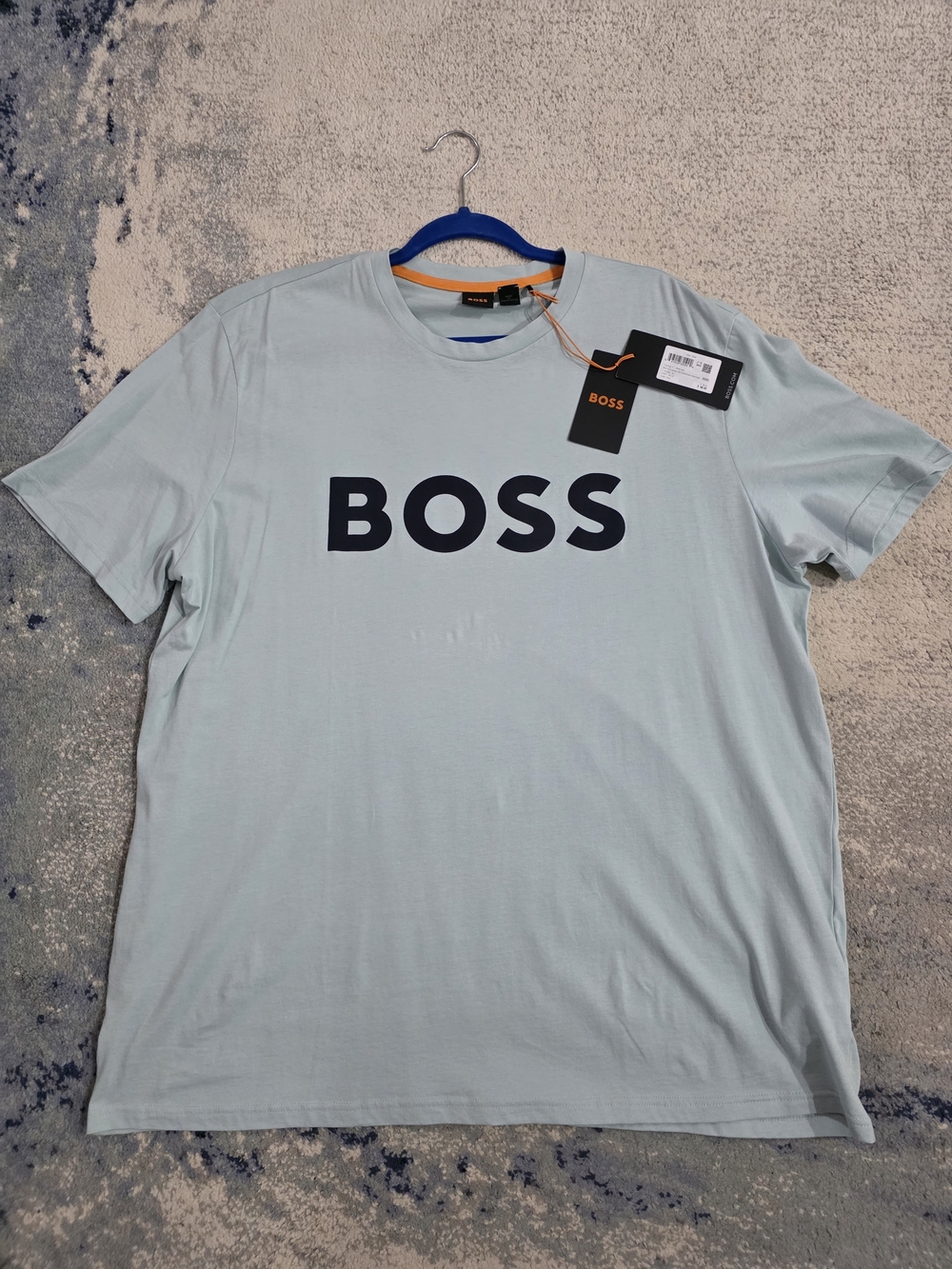 Boss Men's Pale Blue/Sage Crewneck T-Shirt with Navy Logo